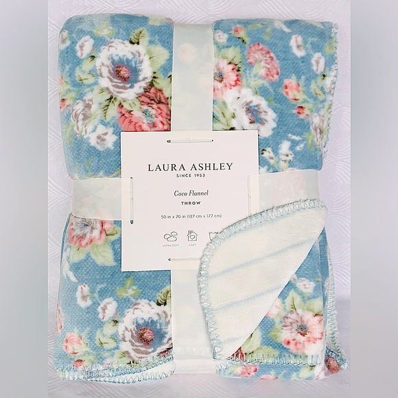 Laura Ashley Other - Laura Ashley Pink White Floral Reversible Throw Blanket